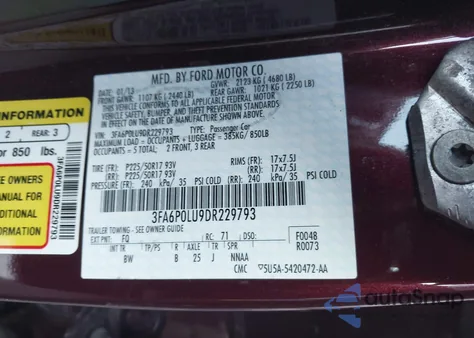 2013 Ford Fusion Hybrid Se from USA, damaged, VIN 3FA6P0LU9DR229793